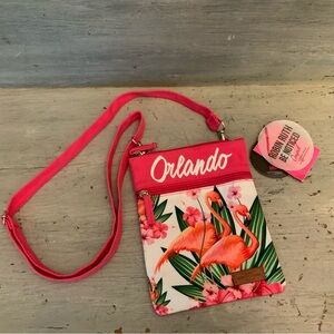 Robin Ruth Hot Pink Orlando Flamingo Canvas Crossbody Bag Purse New with Tags